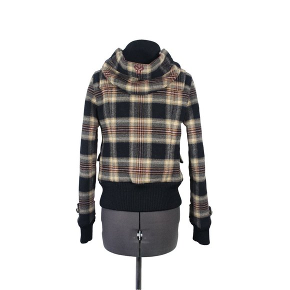 TNA Aritzia women's plaid wool hooded bomber jacket‎ XS - Picture 3 of 16
